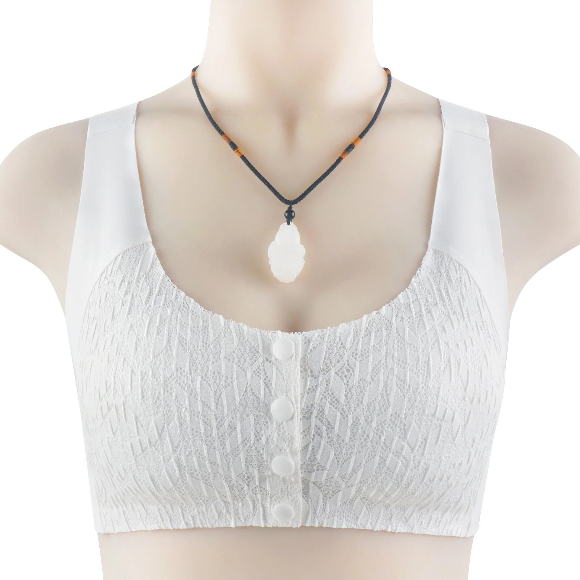 New lace style adhesive non-marking front buckle underwear women's reinforced underwire underwire middle-aged and elderly plus s 4