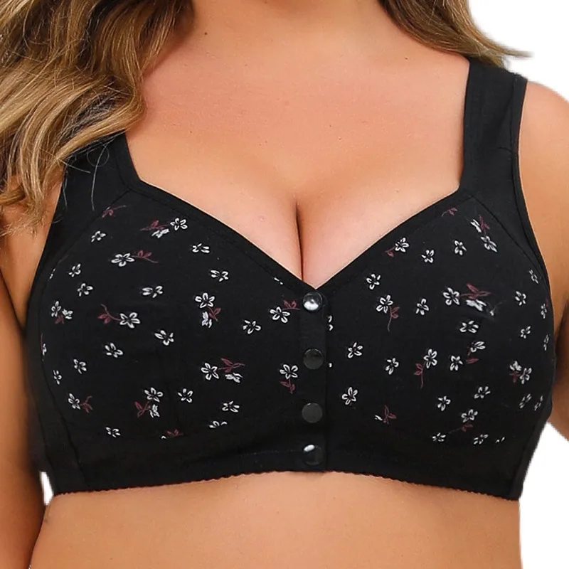 Shaped cup front buckle middle-aged and elderly underwear womens printed non-wire wide strap vest style new plus size bra 4