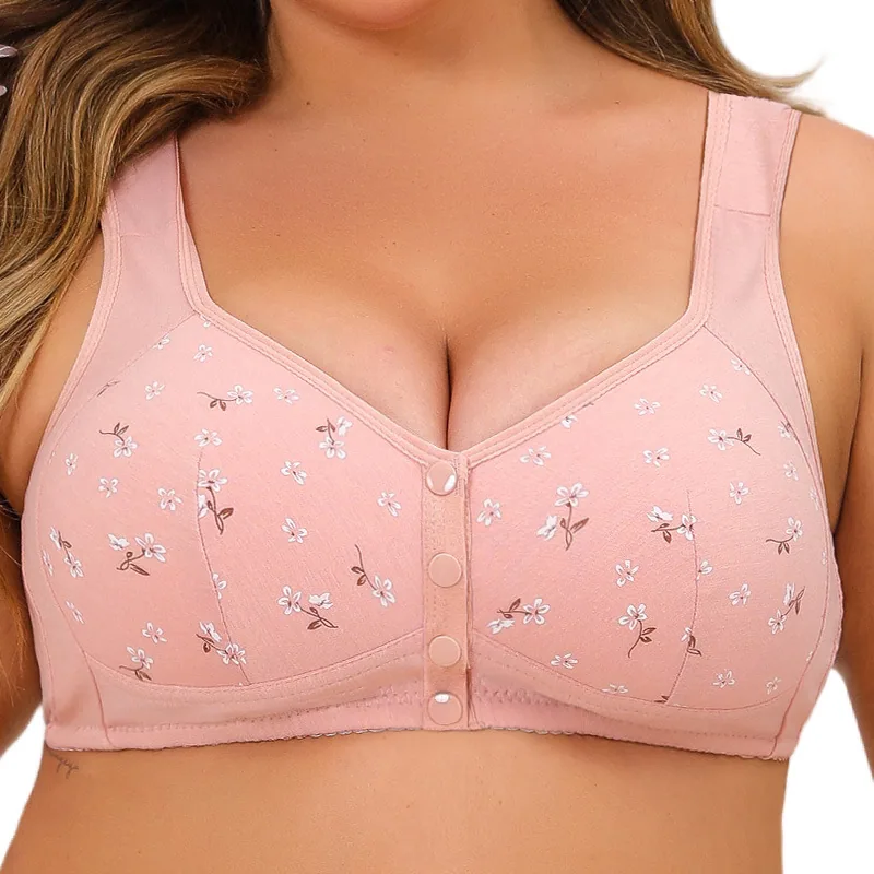 Shaped cup front buckle middle-aged and elderly underwear womens printed non-wire wide strap vest style new plus size bra 2