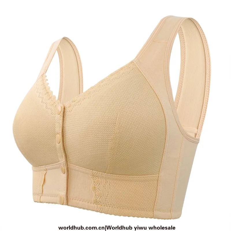 New soft cotton thin cup front buckle middle-aged and elderly underwear women's lace non-wire vest style oversized bra