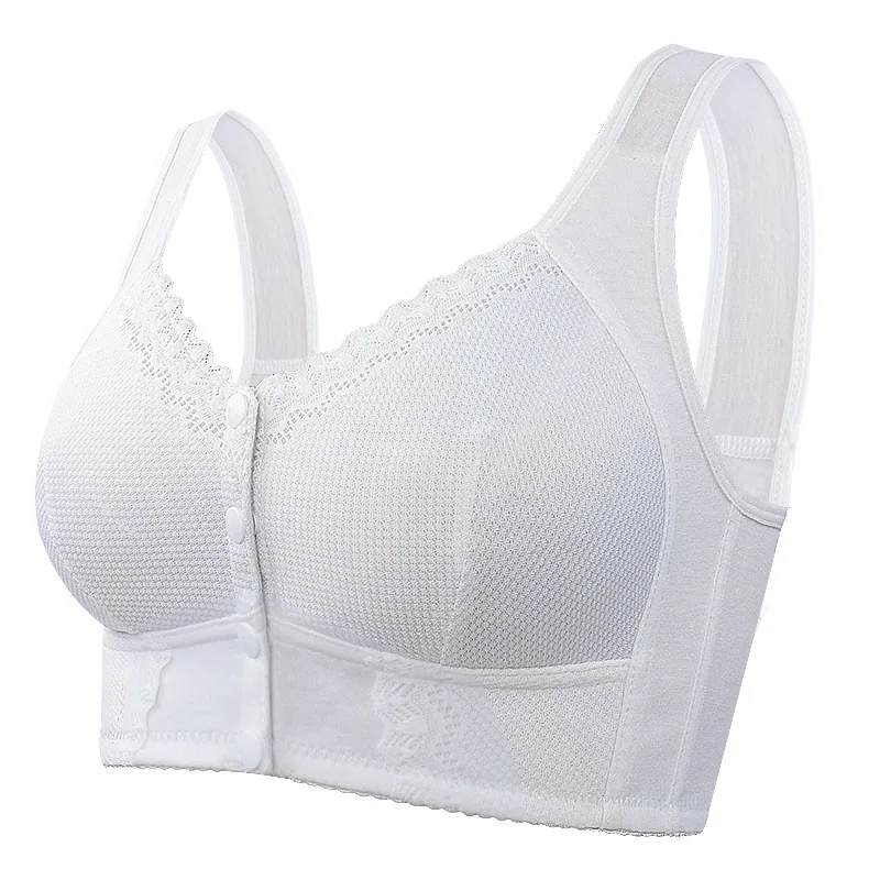 New soft cotton thin cup front buckle middle-aged and elderly underwear women's lace non-wire vest style oversized bra 2