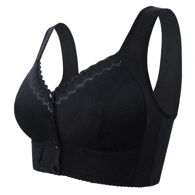 New soft cotton thin cup front buckle middle-aged and elderly underwear women's lace non-wire vest style oversized bra 3