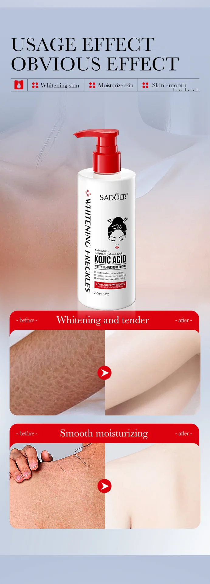 Tattoo body lotion SADOER koji acid rejuvenation moisturizing whitening body milk foreign trade cross-border 16