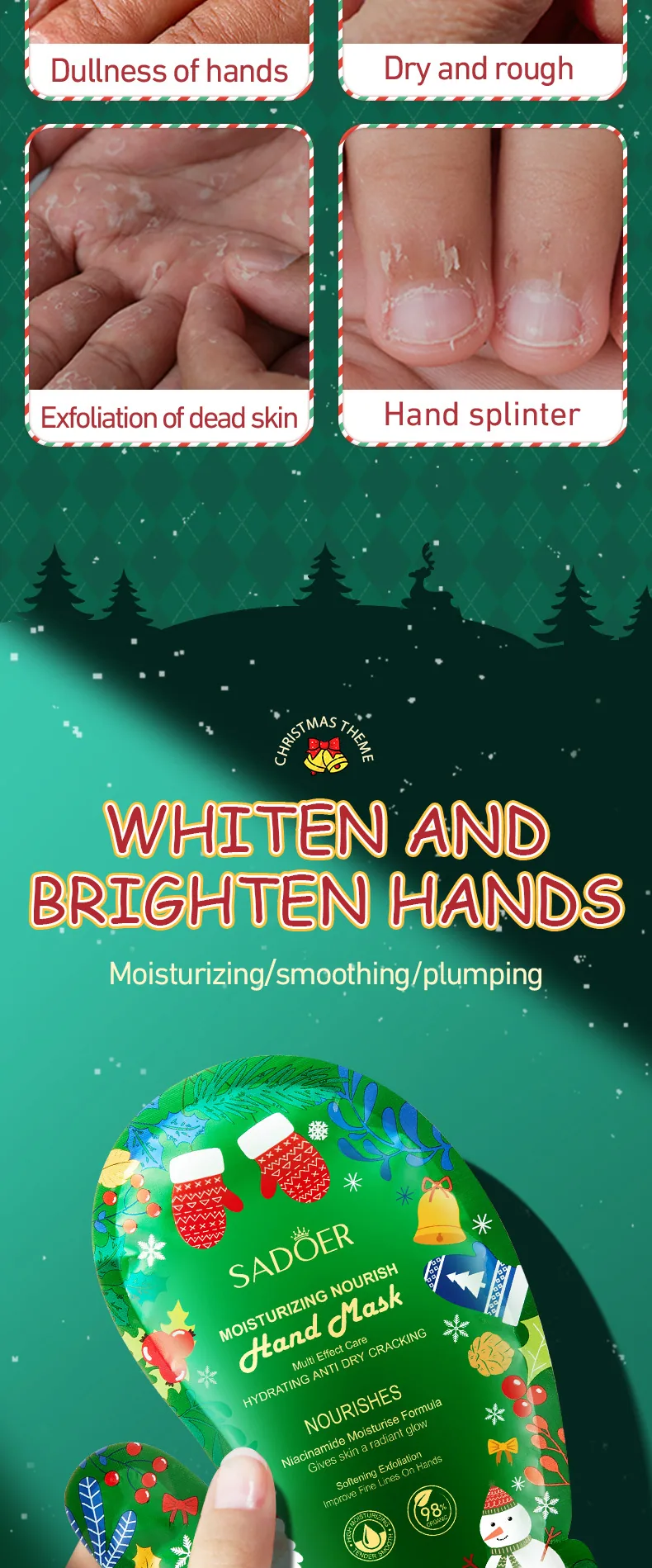 Hand Mask SADOER Christmas Niacinamide Moisturizing and Smooth Hand Mask Cross-border Skin Care Products 11