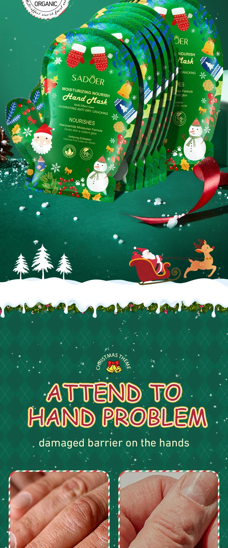 Hand Mask SADOER Christmas Niacinamide Moisturizing and Smooth Hand Mask Cross-border Skin Care Products 15