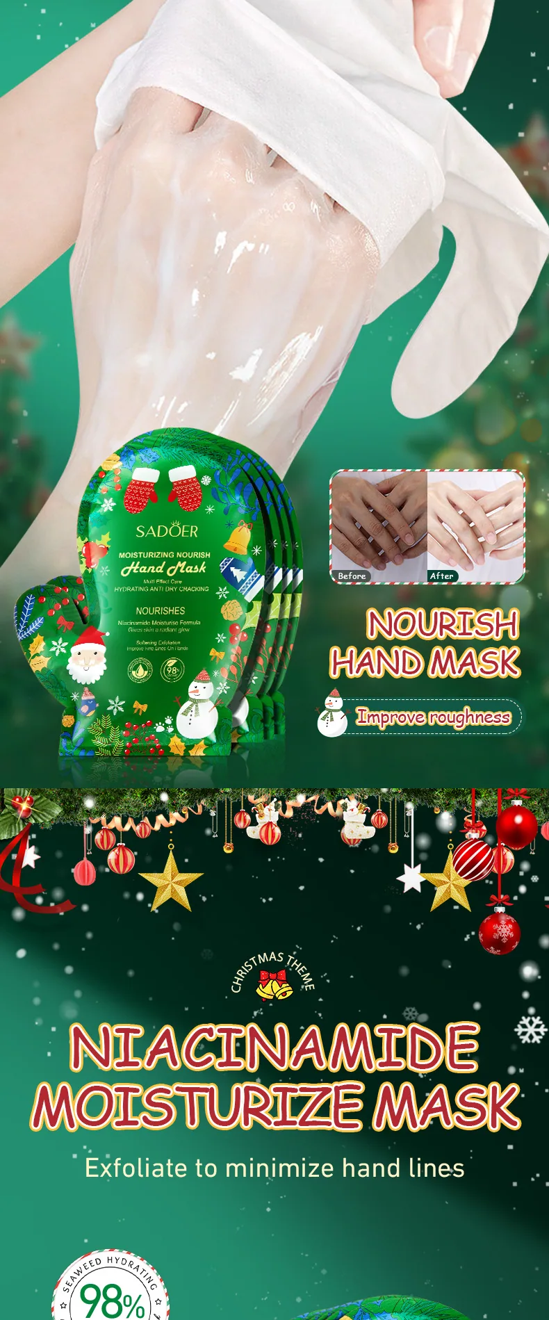 Hand Mask SADOER Christmas Niacinamide Moisturizing and Smooth Hand Mask Cross-border Skin Care Products 12