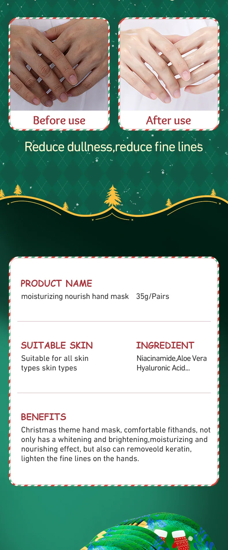 Hand Mask SADOER Christmas Niacinamide Moisturizing and Smooth Hand Mask Cross-border Skin Care Products 7