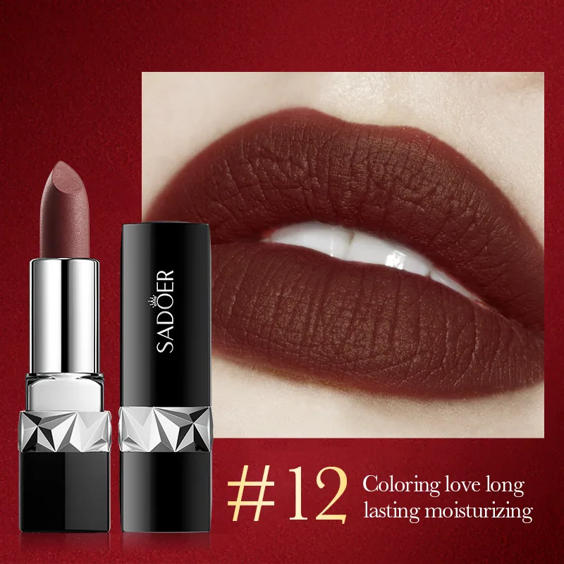 Cross-border lipstick SADOER velvet matte texture twelve-color lipstick full English foreign trade makeup 12