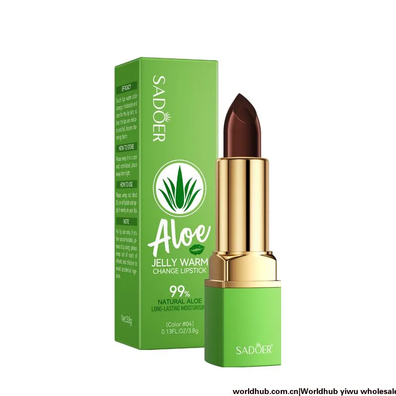 Rouge à lèvres de maquillage transfrontalier SADOER, gelée d'aloe vera, changement de température, brillant à lèvres, ne se d