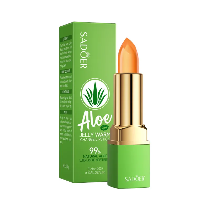 Rouge à lèvres de maquillage transfrontalier SADOER, gelée d'aloe vera, changement de température, brillant à lèvres, ne se décolore pas facilement, rouge à lèvres en anglais 4