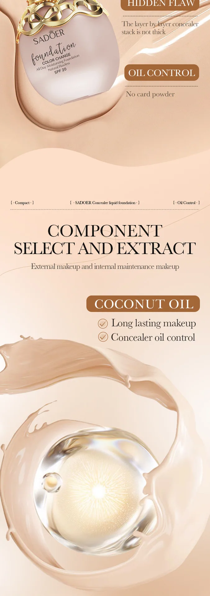 All English Warm Change Foundation SADOER Temperature Change Concealer Contour Foundation (Light Skin Tone) Cross-border makeup 9