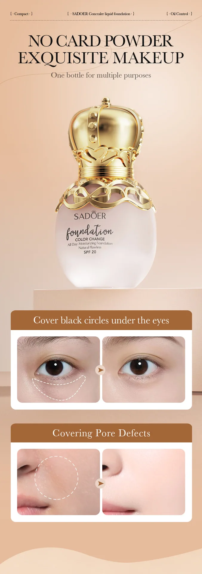 All English Warm Change Foundation SADOER Temperature Change Concealer Contour Foundation (Light Skin Tone) Cross-border makeup 7