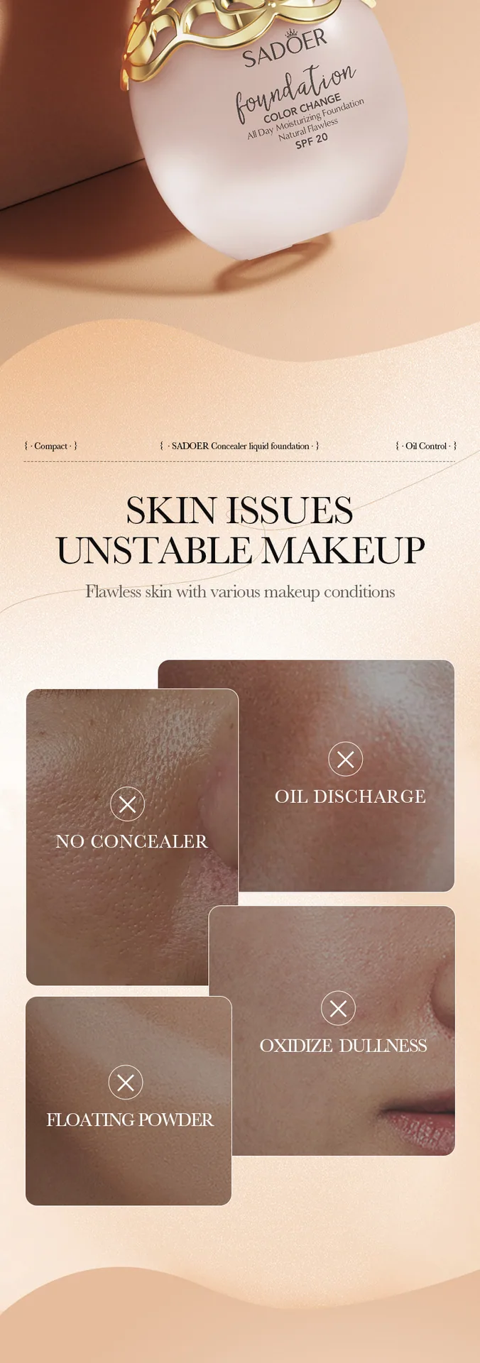 All English Warm Change Foundation SADOER Temperature Change Concealer Contour Foundation (Light Skin Tone) Cross-border makeup 11