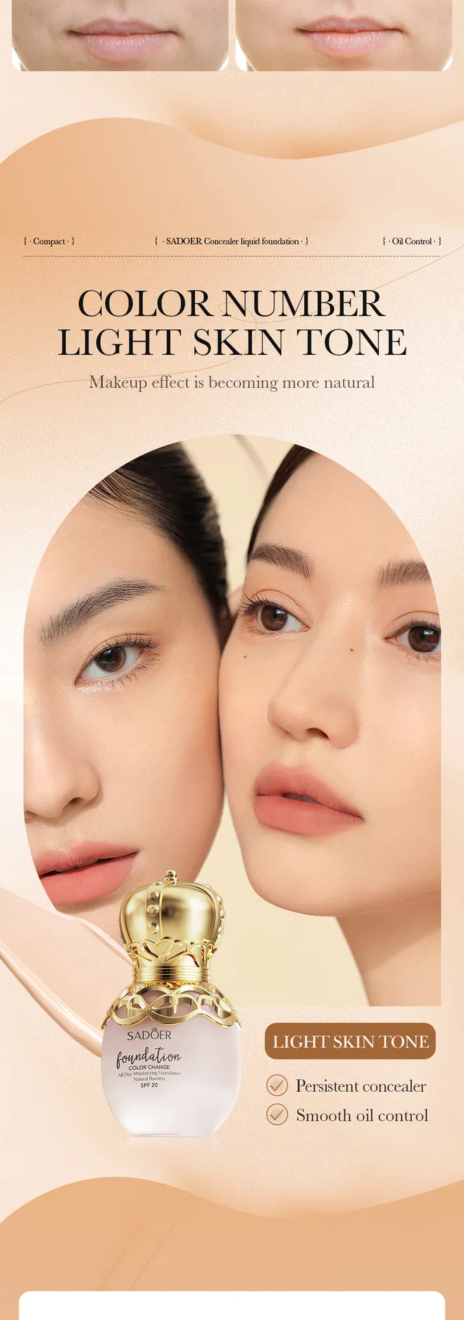 All English Warm Change Foundation SADOER Temperature Change Concealer Contour Foundation (Light Skin Tone) Cross-border makeup 15