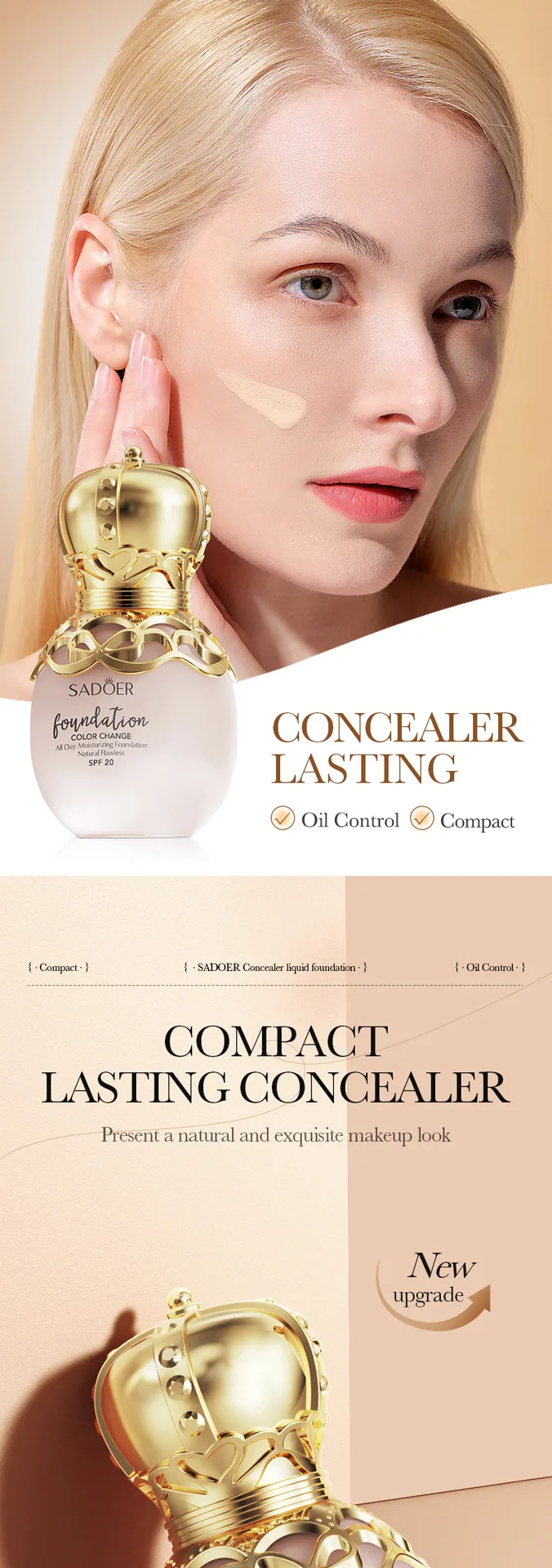 All English Warm Change Foundation SADOER Temperature Change Concealer Contour Foundation (Light Skin Tone) Cross-border makeup 12