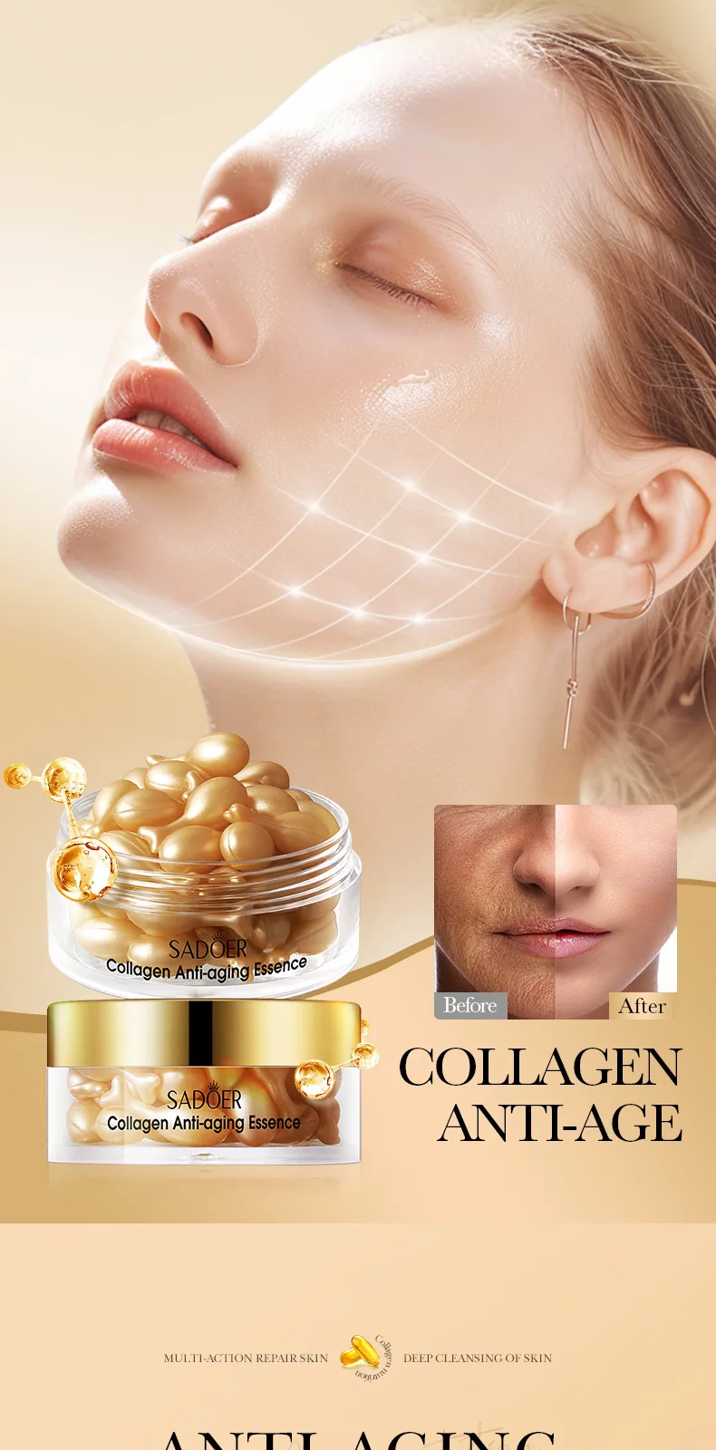 All English capsule cream SADOER collagen anti-wrinkle essence moisturizing moisturizing and hydrating cross-border foreign trad - Skin Care Serum 14