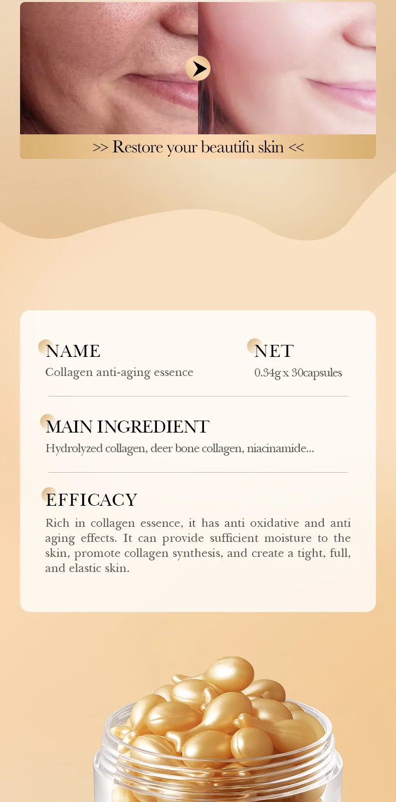 All English capsule cream SADOER collagen anti-wrinkle essence moisturizing moisturizing and hydrating cross-border foreign trad - Skin Care Serum 8