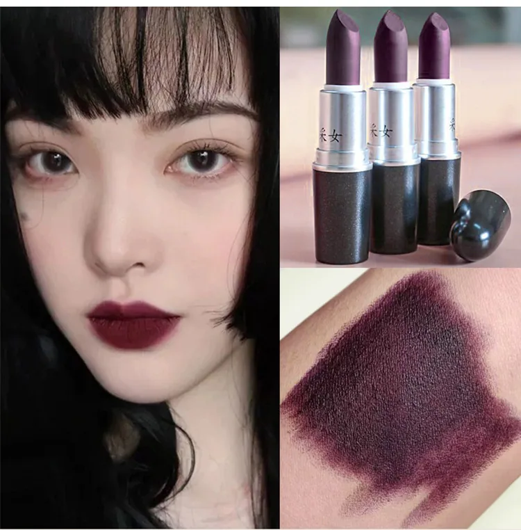 Rouge à lèvres couleur tante, danse latine couleur cerise foncée noir rouge style gothique foncé violet ton violet raisin violet 11