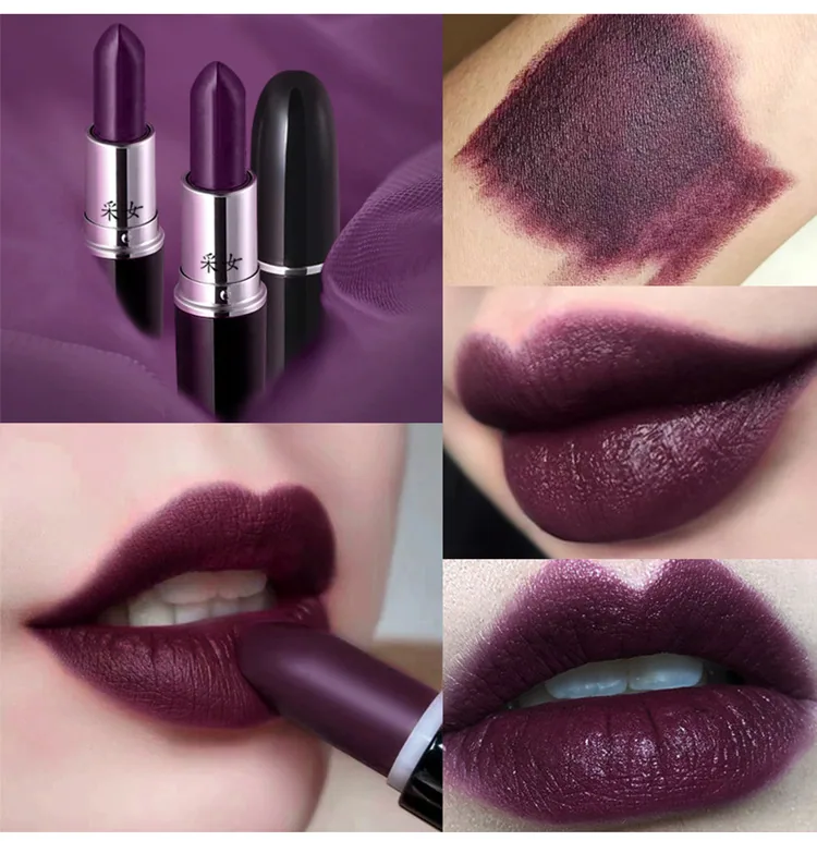 Rouge à lèvres couleur tante, danse latine couleur cerise foncée noir rouge style gothique foncé violet ton violet raisin violet 15