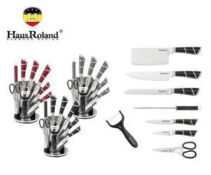 HausRoland foreign trade cross-border stainless steel kitchen knife set multi-gauge knife holder scissors in stock 7