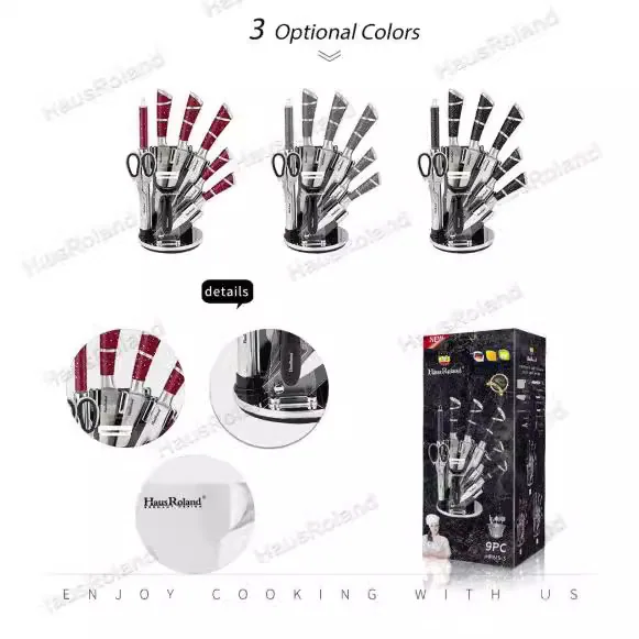 HausRoland foreign trade cross-border stainless steel kitchen knife set multi-gauge knife holder scissors in stock 5
