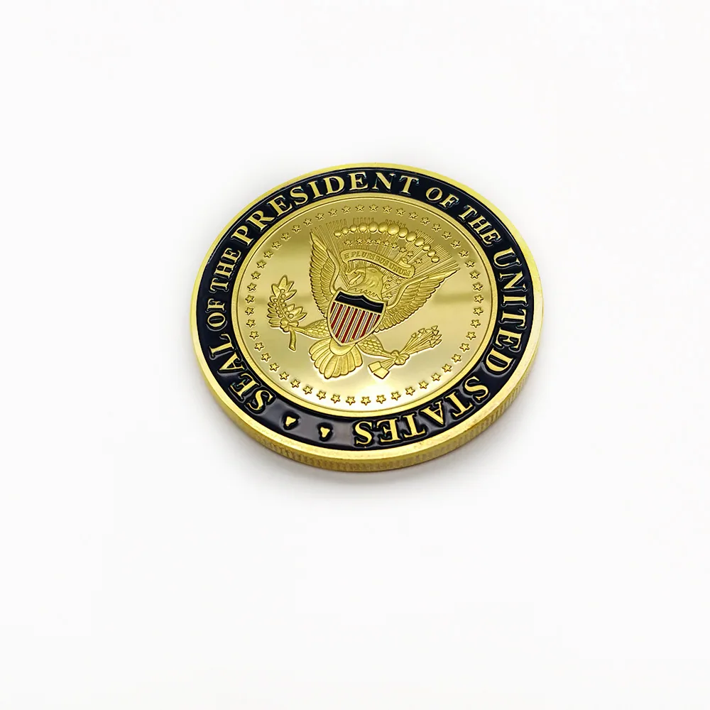 Metal medallions, U.S. Secret Service medals, gold-plated coins, military insignia, challenge coins, high relief painting techni