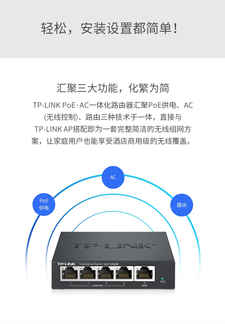 Routeur filaire Gigabit TP-LINKTL-R470GP-AC, 5 ports, réseau POE, gestionnaire AC, WIF domestique 13