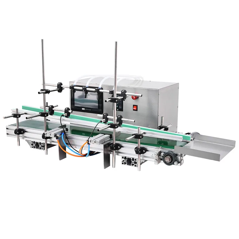 Automatische Vier-Kopf-Flüssigkeitsfüllmaschine, Fruchtsaftgetränk, weißer Alkohol, Öl, Parfümreiniger, automatische Abgabema