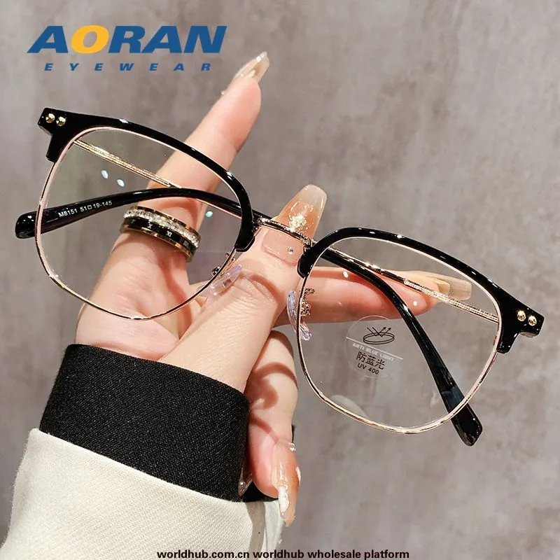 Ultra-light eyebrow line half-frame glasses for men and women, myopia professional can be matched with prescription plain mak