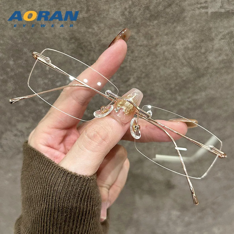Ultra-light rimless glasses for female myopia can be equipped with prescription borderless Internet celebrity pure desire small 4