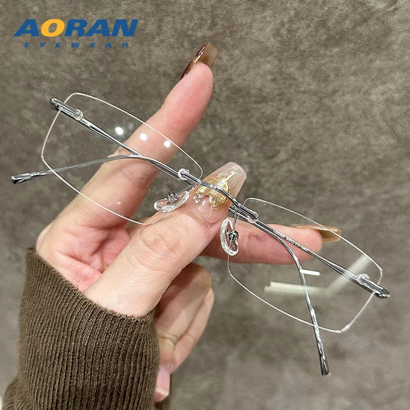 Ultra-light rimless glasses for female myopia can be equipped with prescription borderless Internet celebrity pure desire small 5