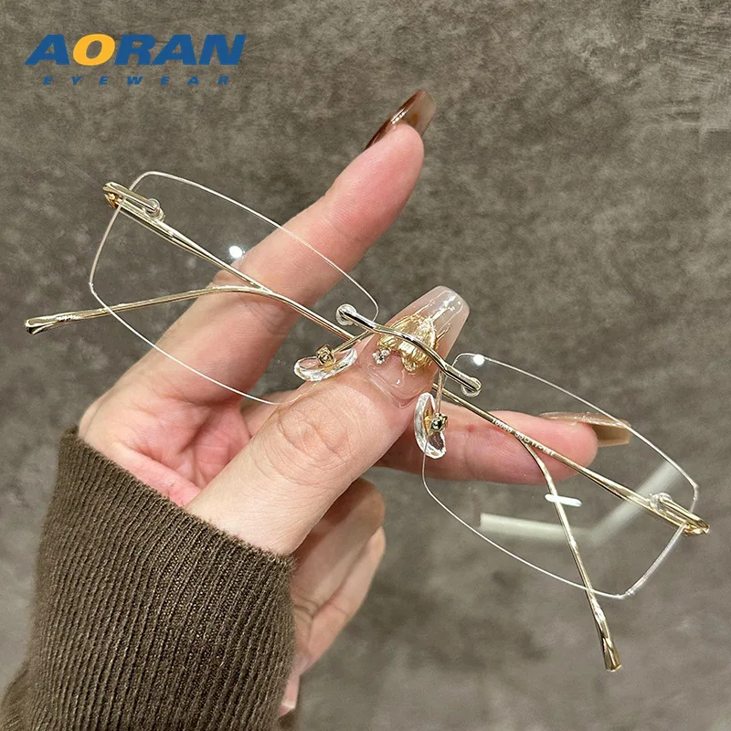 Ultra-light rimless glasses for female myopia can be equipped with prescription borderless Internet celebrity pure desire small 3