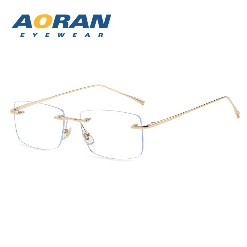 Ultra glossy anti-blue light glasses frames business borderless gold wire flat glasses vintage square borderless myopia glasses 2