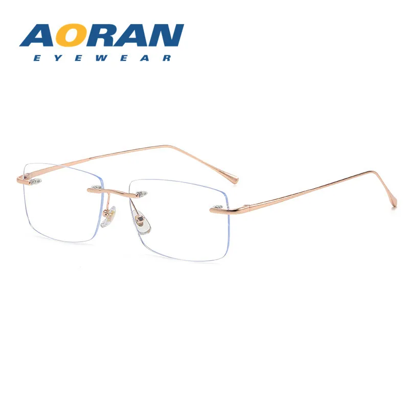 Ultra glossy anti-blue light glasses frames business borderless gold wire flat glasses vintage square borderless myopia glasses 5