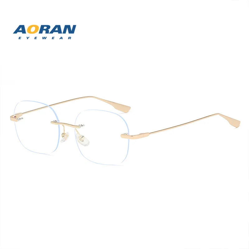 Internet celebrity ins anti-blue light flat light mirror female metal frameless polygon fashion glasses frame can be matched wit 4