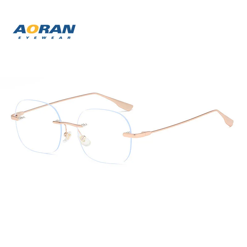 Internet celebrity ins anti-blue light flat light mirror female metal frameless polygon fashion glasses frame can be matched wit 3