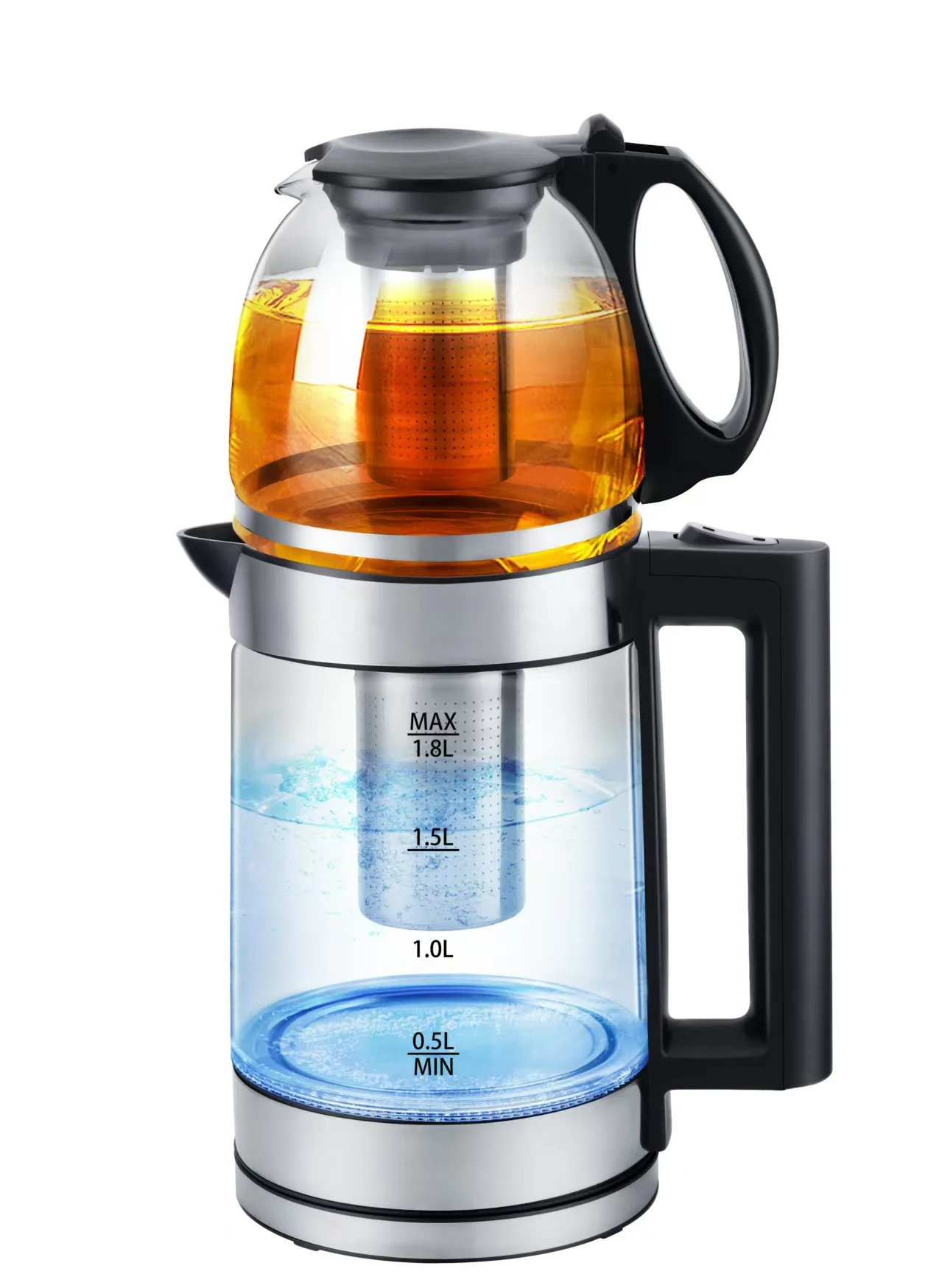 تجارت خارجی عمده فروشی شیشه ای مادرشوهر دولایه قابلمه عایق SKD جوشاندن چای سیاه فاکتور کتری برقی جوش 4
