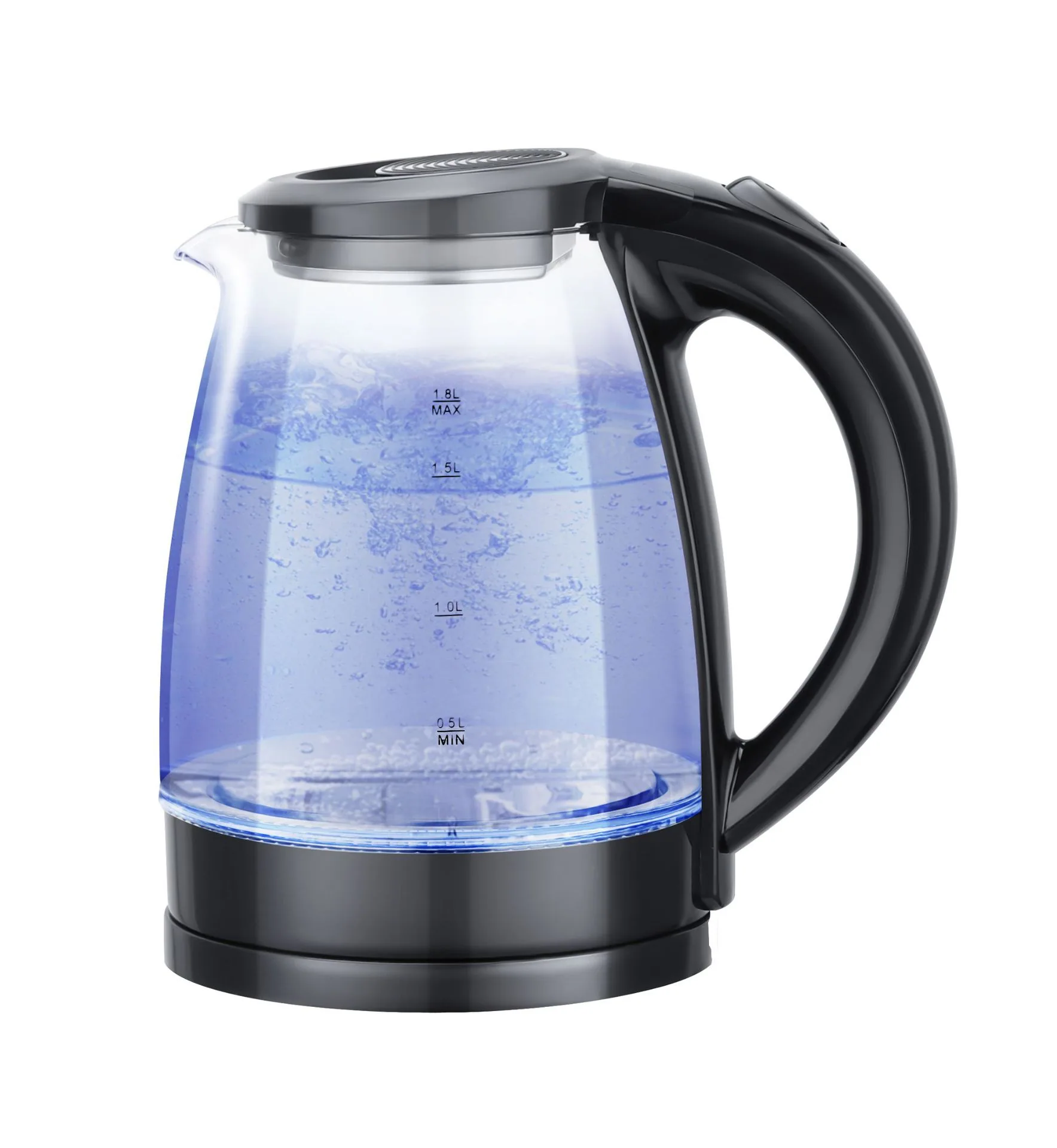 Foreign Trade Cross-border 1.8L 2.0 Liter Hemmed High Boron Glass LED Blue Light Boiling Fast Electric Kettle Lianjiang Factory