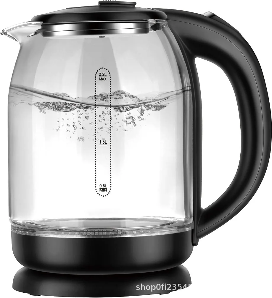 Foreign Trade Cross-border 1.8L 2.0 Liter Hemmed High Boron Glass LED Blue Light Boiling Fast Electric Kettle Lianjiang Facto
