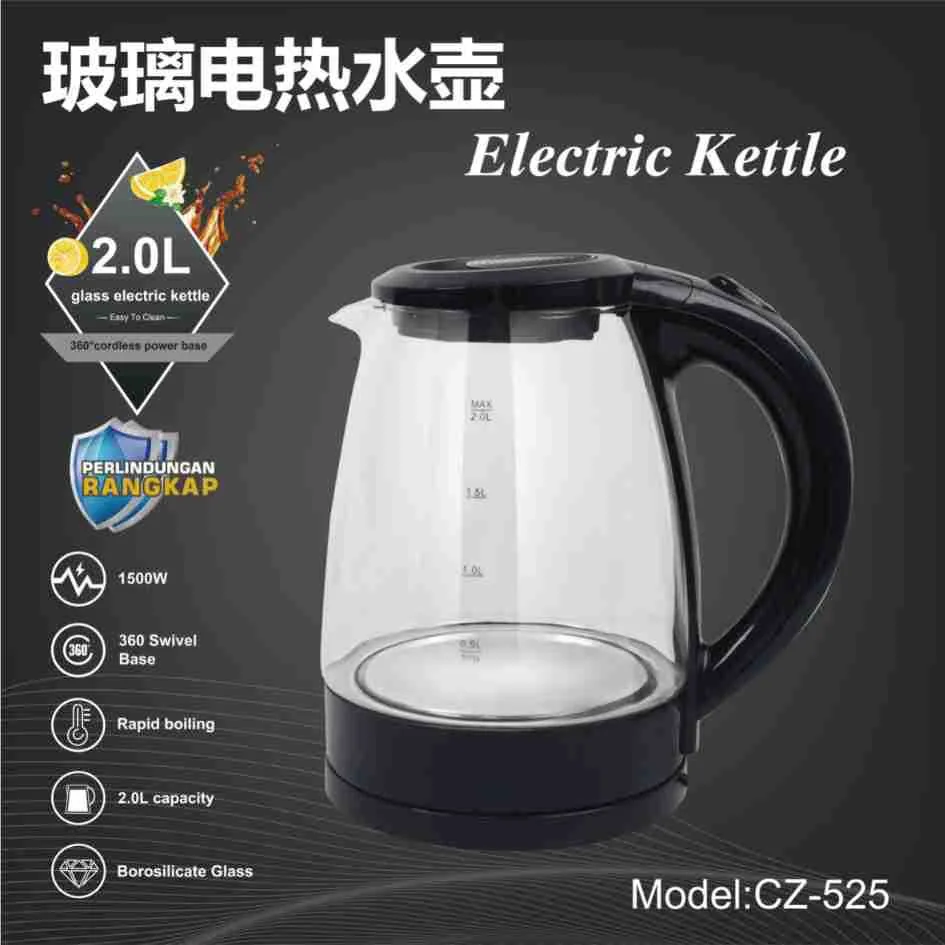 Foreign Trade European High Boron Glass with Tea Leak LED Blue Light Boiling Fast Electric Kettle Factory Direct Wholesale 12