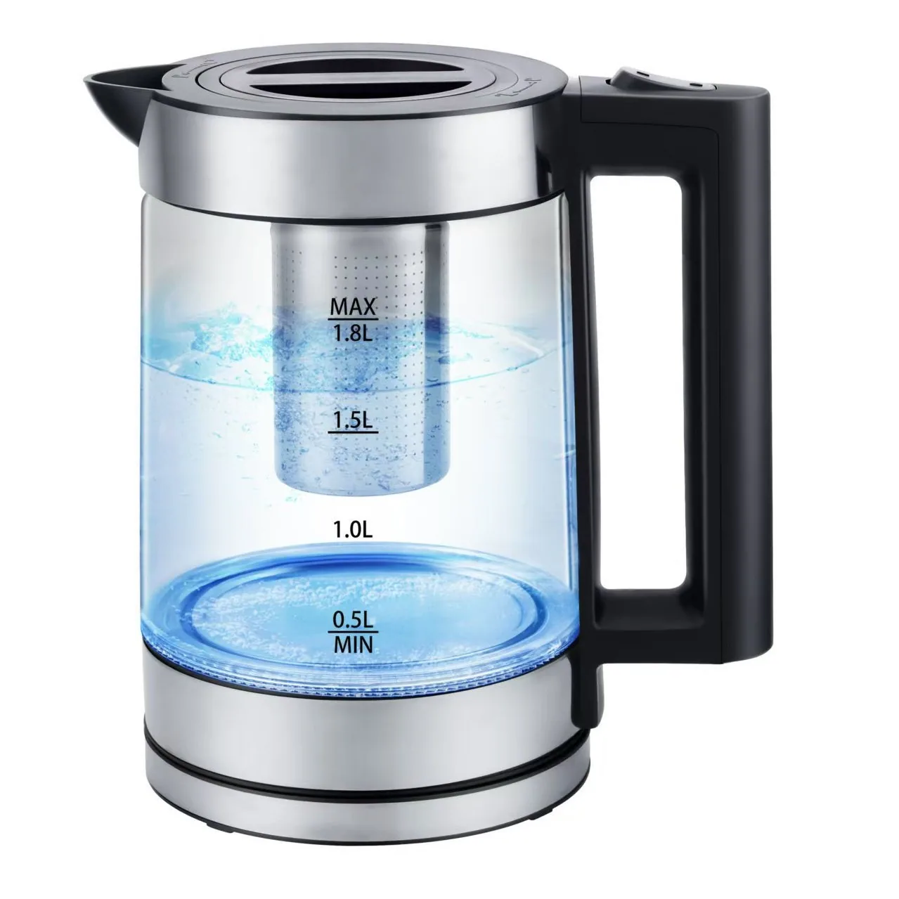 Foreign Trade European High Boron Glass with Tea Leak LED Blue Light Boiling Fast Electric Kettle Factory Direct Wholesale 4