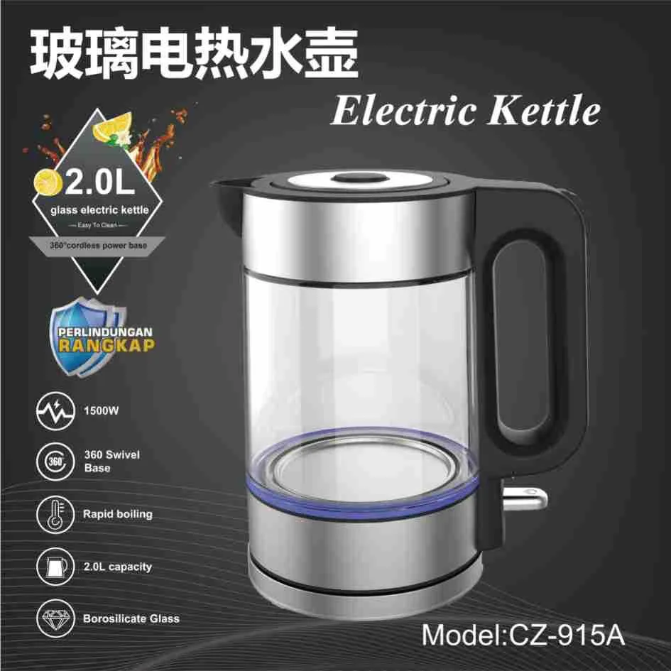 Foreign Trade European High Boron Glass with Tea Leak LED Blue Light Boiling Fast Electric Kettle Factory Direct Wholesale 7