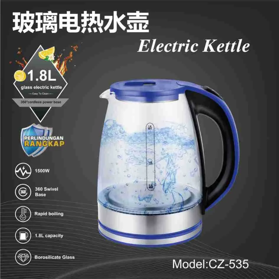 Foreign Trade European High Boron Glass with Tea Leak LED Blue Light Boiling Fast Electric Kettle Factory Direct Wholesale 10