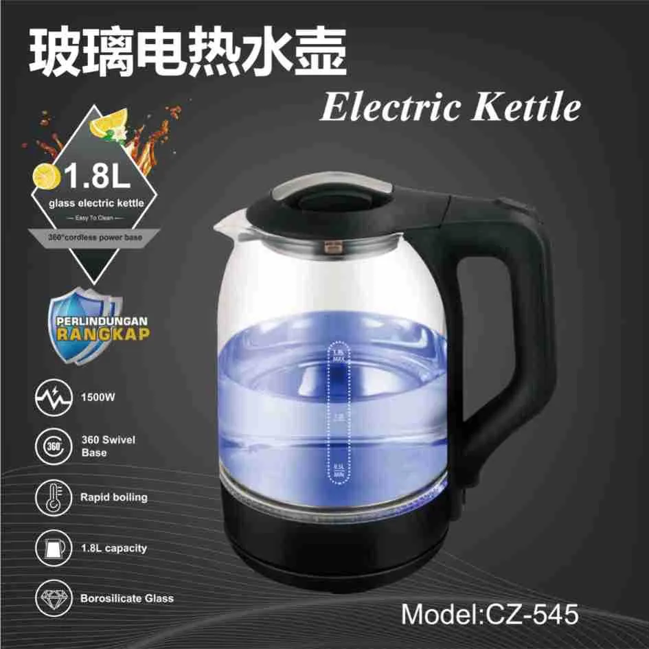 Foreign Trade European High Boron Glass with Tea Leak LED Blue Light Boiling Fast Electric Kettle Factory Direct Wholesale 11