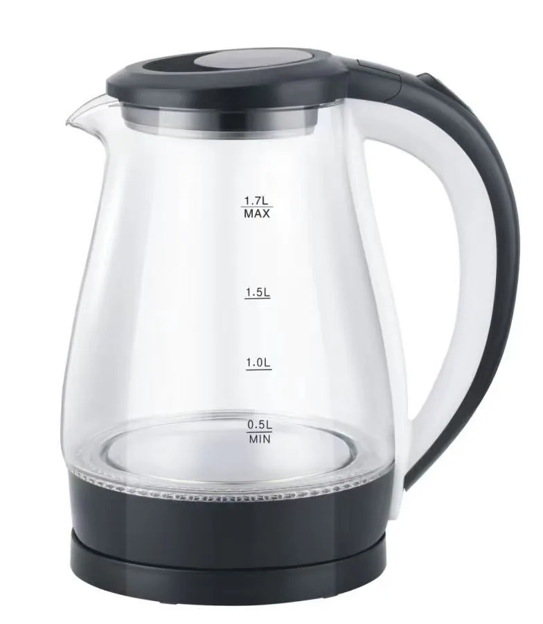 Foreign Trade Cross-border 1.8L 2.0 Liter Hemmed High Boron Glass LED Blue Light Boiling Fast Electric Kettle Lianjiang Factory