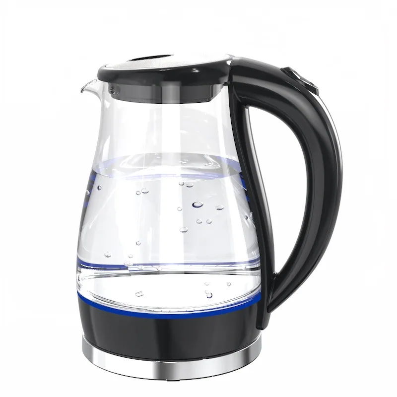Foreign Trade Cross-border 1.8L 2.0 Liter Hemmed High Boron Glass LED Blue Light Boiling Fast Electric Kettle Lianjiang Factory