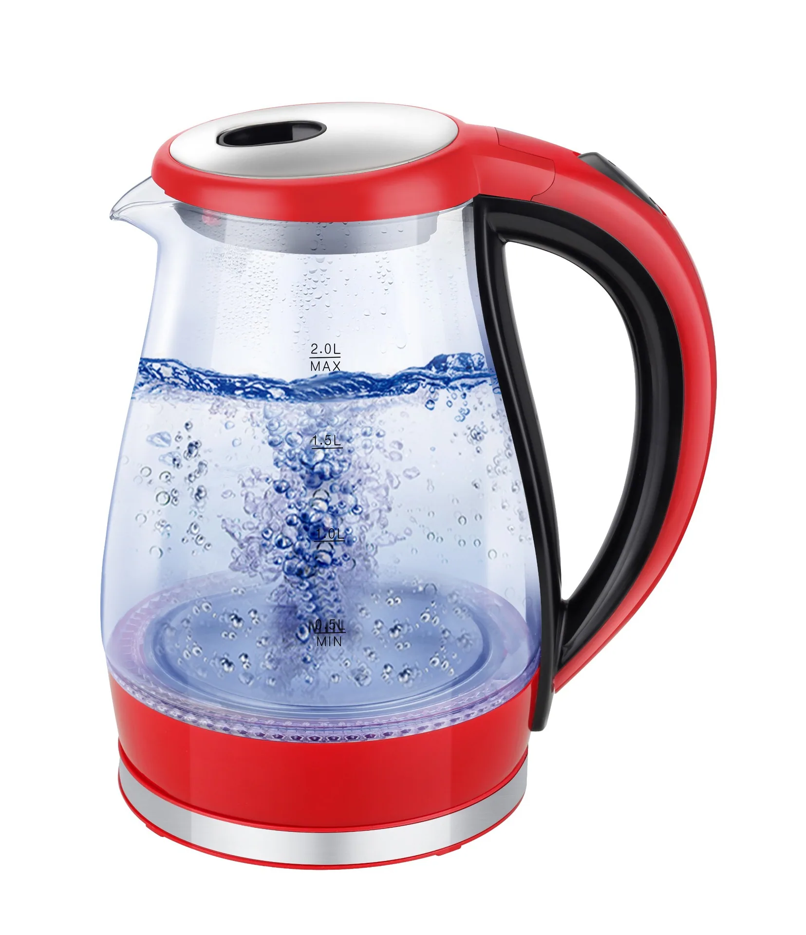 Foreign Trade Cross-border 1.8L 2.0 Liter Hemmed High Boron Glass LED Blue Light Boiling Fast Electric Kettle Lianjiang Factory 2