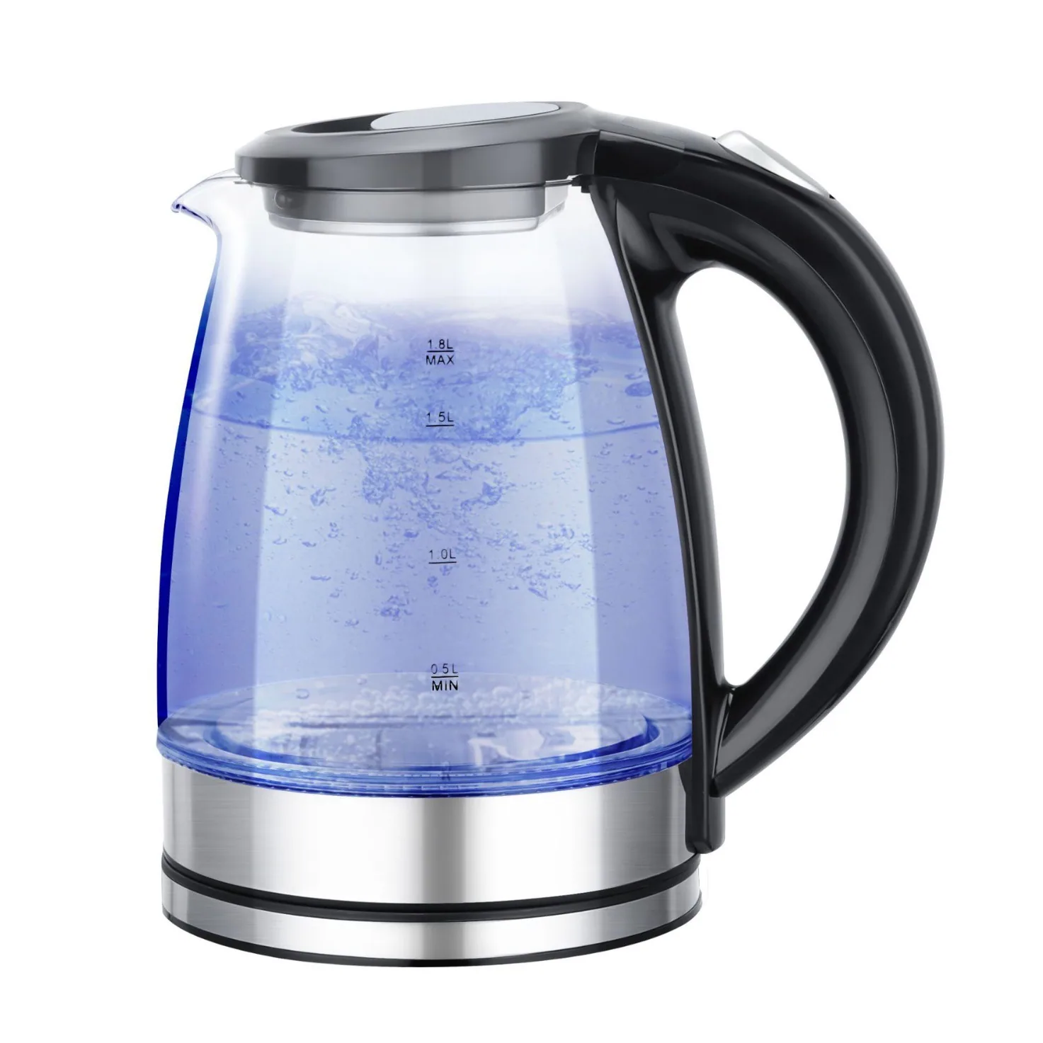 Foreign Trade Cross-border 1.8L 2.0 Liter Hemmed High Boron Glass LED Blue Light Boiling Fast Electric Kettle Lianjiang Factory 3