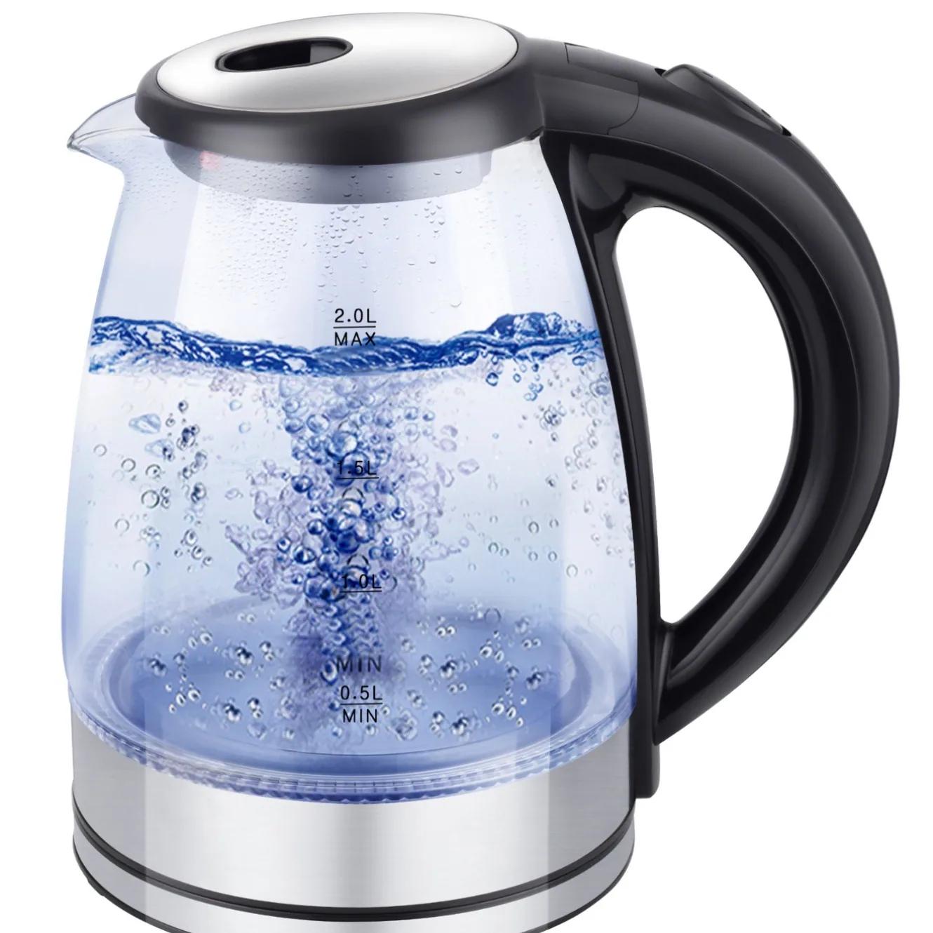 Foreign Trade Cross-border 1.8L 2.0 Liter Hemmed High Boron Glass LED Blue Light Boiling Fast Electric Kettle Lianjiang Factory 5