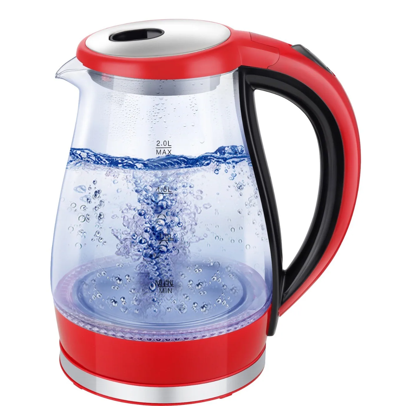 Foreign Trade Cross-border 1.8L 2.0 Liter Hemmed High Boron Glass LED Blue Light Boiling Fast Electric Kettle Lianjiang Factory 2